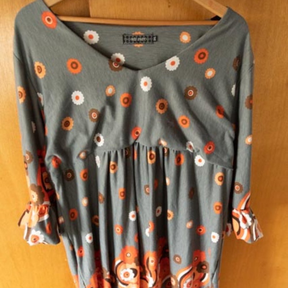 2for1 Ice Silk Gray w Orange Flowers Polyester/Spandex Dress womens 3XL